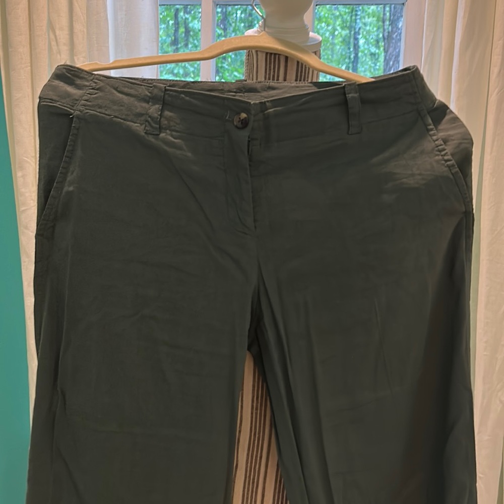 Theory sage green linen and viscose wide leg pants